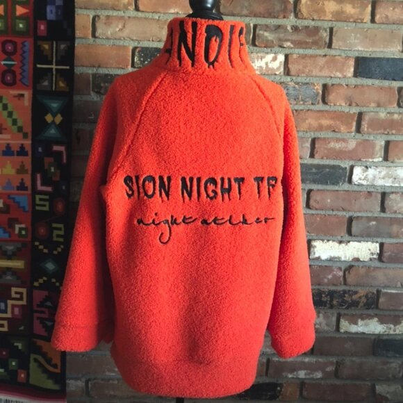 XL Oversized FENYUEER ORANGE  EMBROIDERED, PULLOVER FLEECE Jacket. Made in Italy - Picture 1 of 4